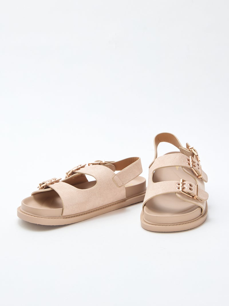 Mules en suédine avec brides ajustables à l'arrière Beige - Kiabi