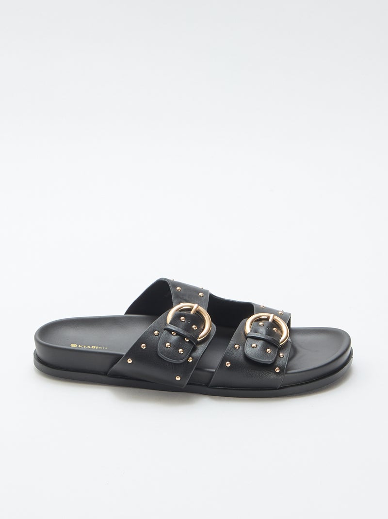 Mules mit goldenen Schnallenriemen Schwarz - Kiabi