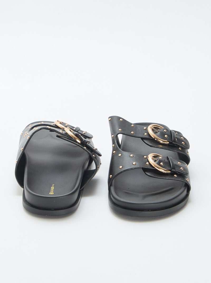 Mules mit goldenen Schnallenriemen Schwarz - Kiabi