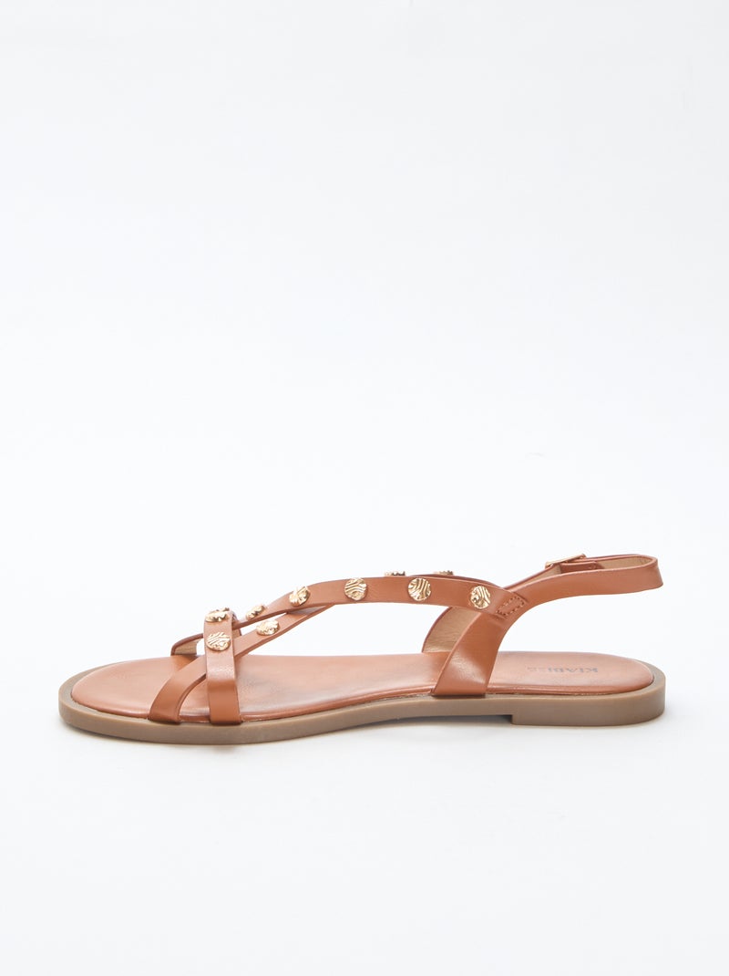 Mules mit Multi-Riemen und Glanznieten Braun - Kiabi
