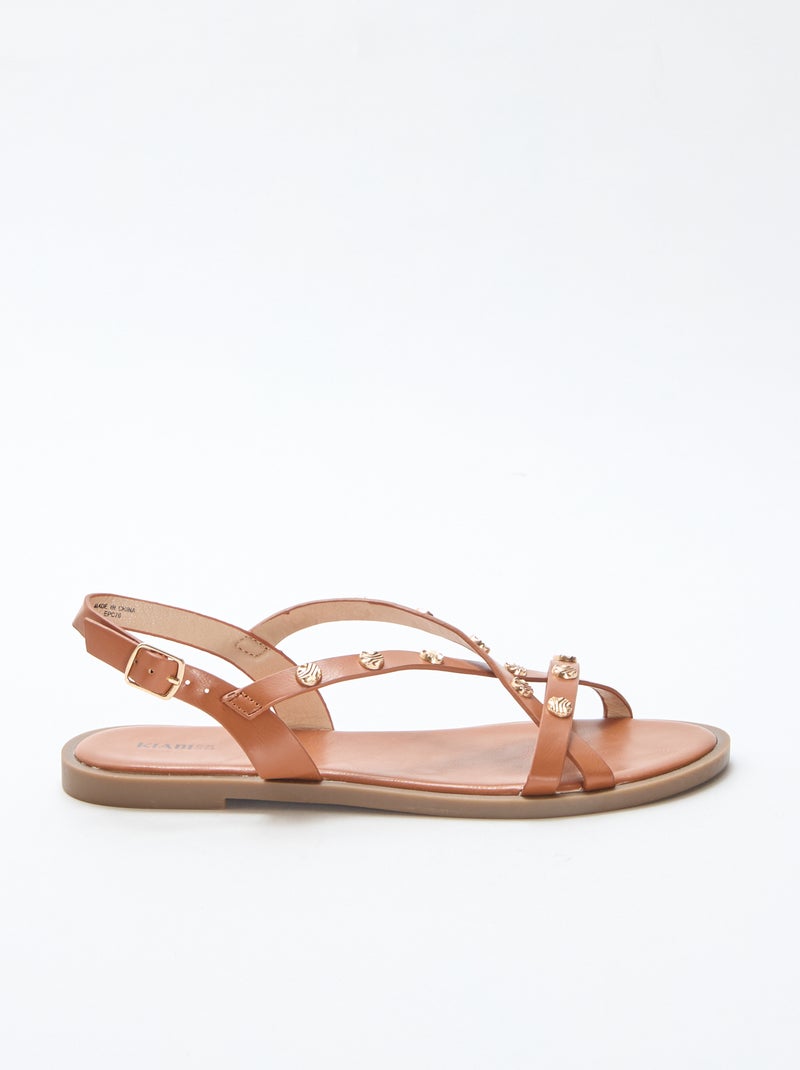Mules multi-fascette con borchie lucenti Marrone - Kiabi