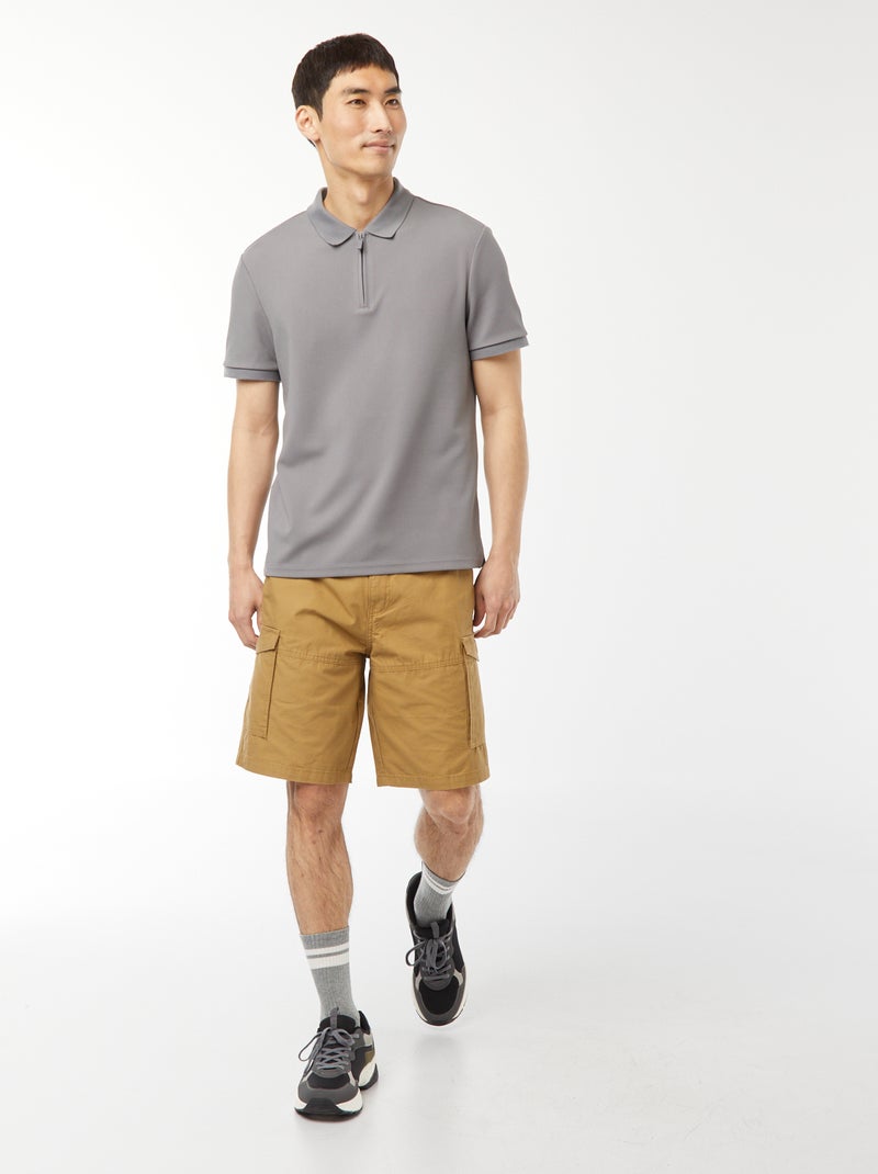 Multi-pocket plain twill chino Bermuda shorts Green - Kiabi