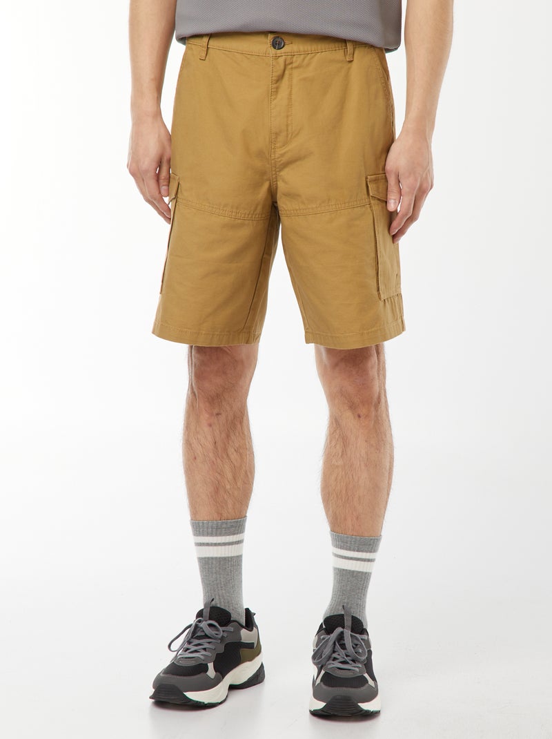Multi-pocket plain twill chino Bermuda shorts Green - Kiabi
