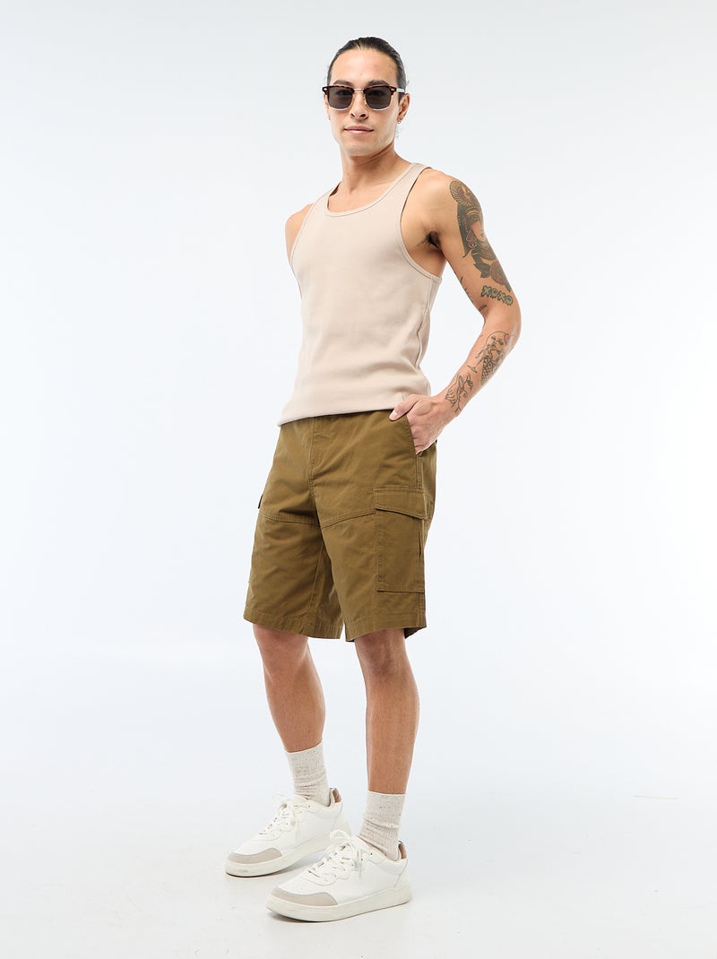 Multi-pocket plain twill chino Bermuda shorts Khaki - Kiabi