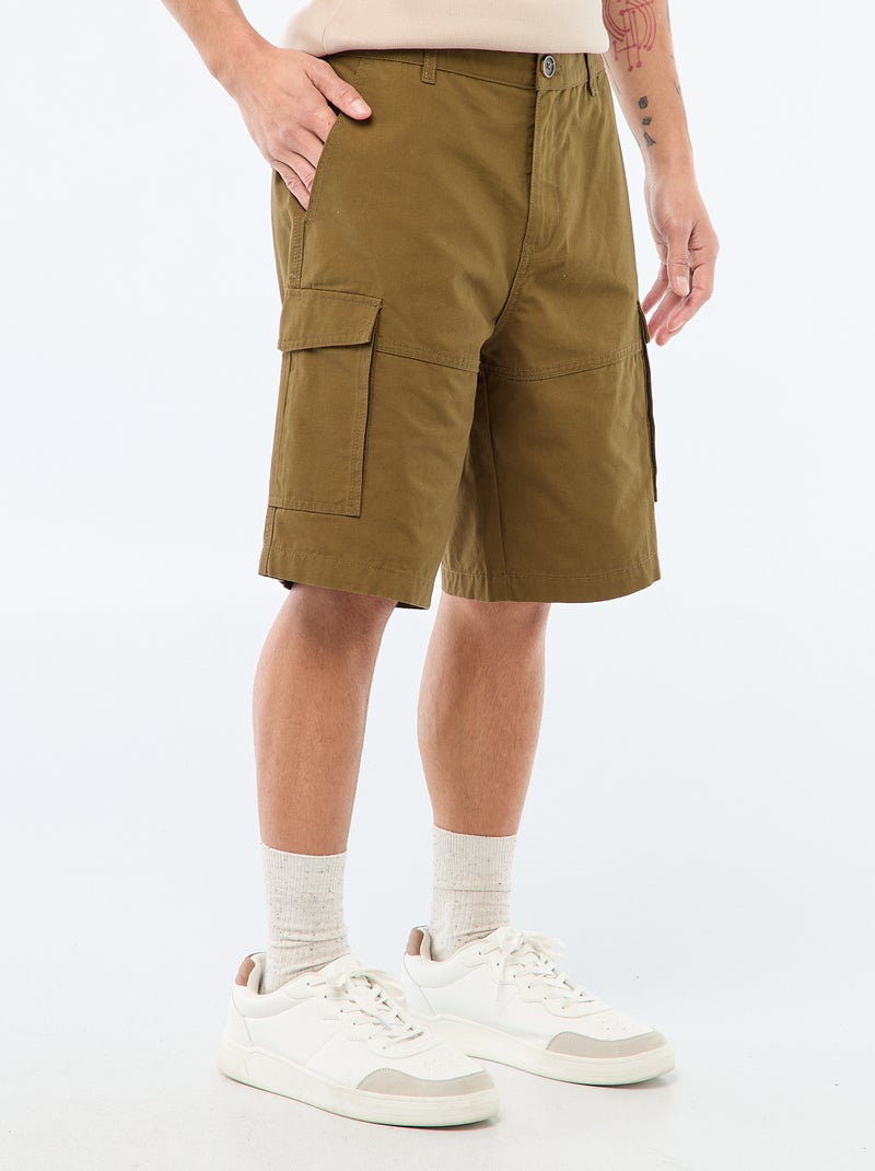 Multi-pocket plain twill chino Bermuda shorts Khaki - Kiabi