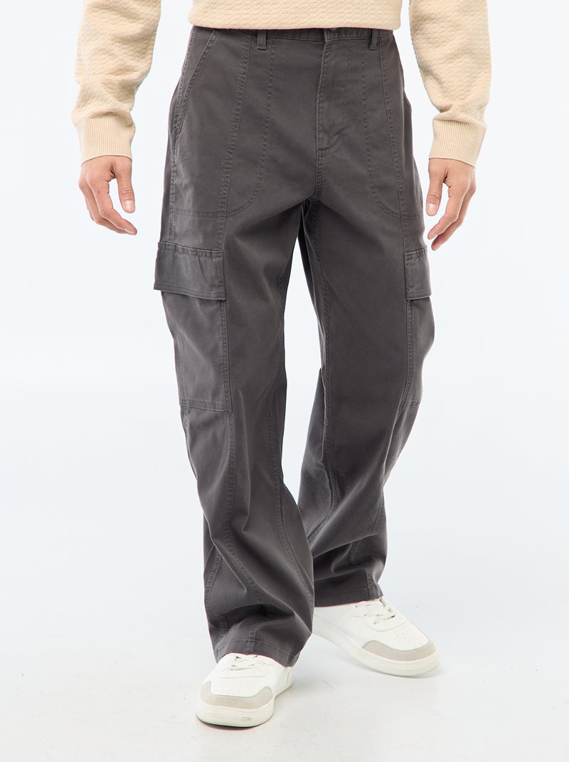 Multi-Pocket Solid Color Straight Leg / Regular Fit Pants Black - Kiabi