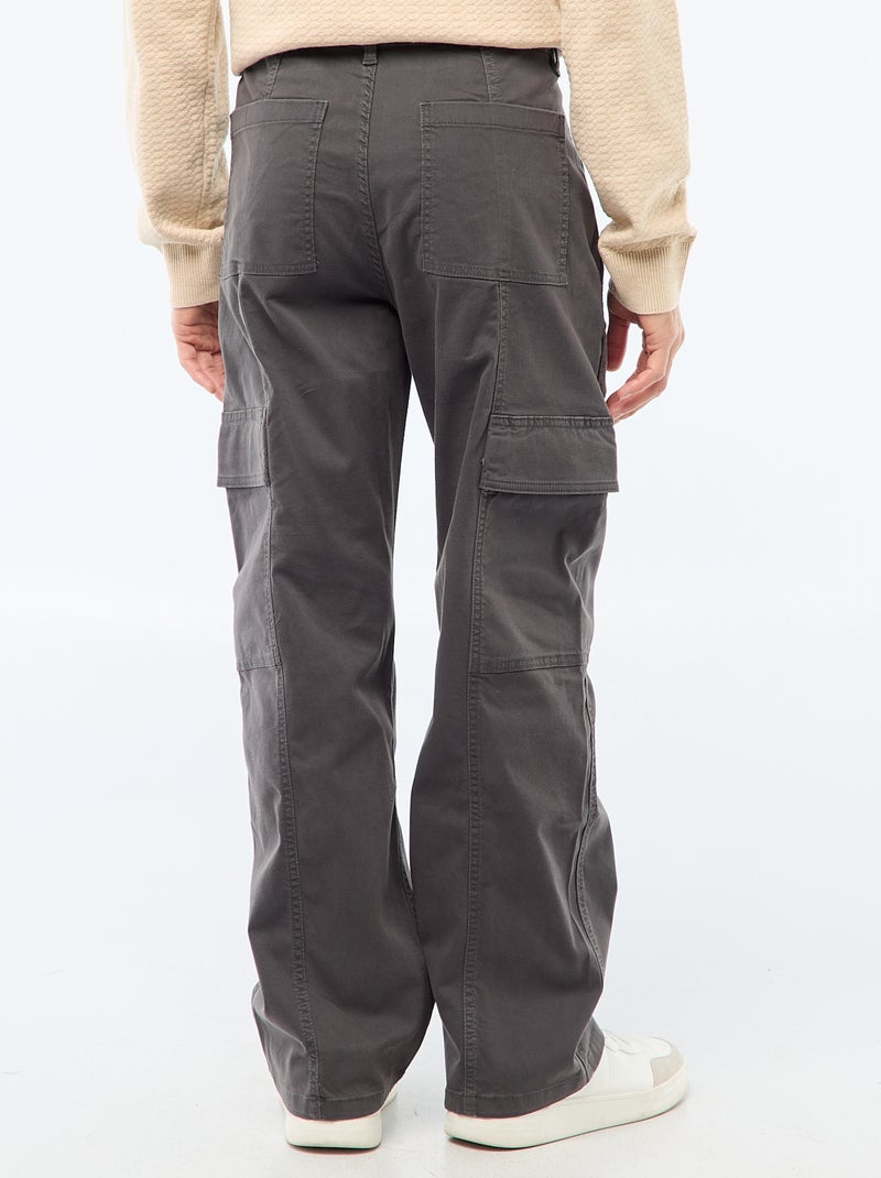 Multi-Pocket Solid Color Straight Leg / Regular Fit Pants Black - Kiabi