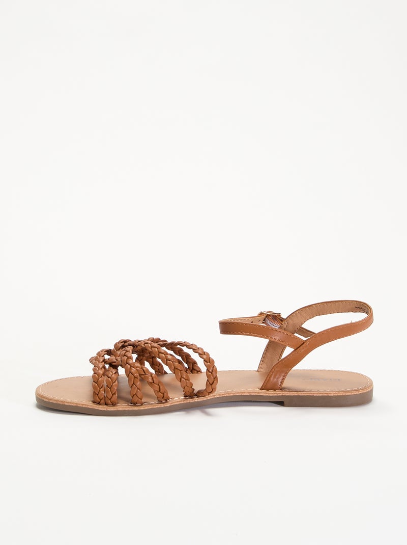 Multi-Strap Braided Sandals Brown - Kiabi
