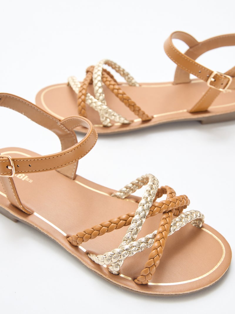 Multi-Strap Braided Sandals Brown - Kiabi