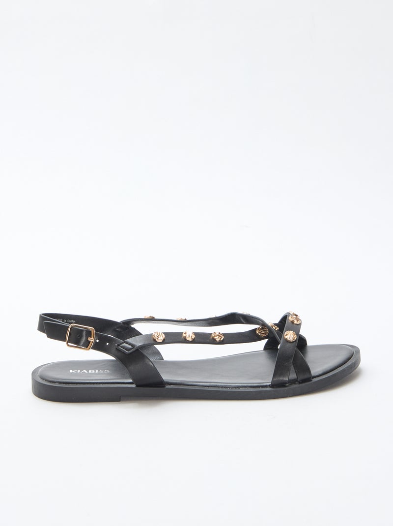 Multi-Strap Mules with Sparkling Studs Black - Kiabi