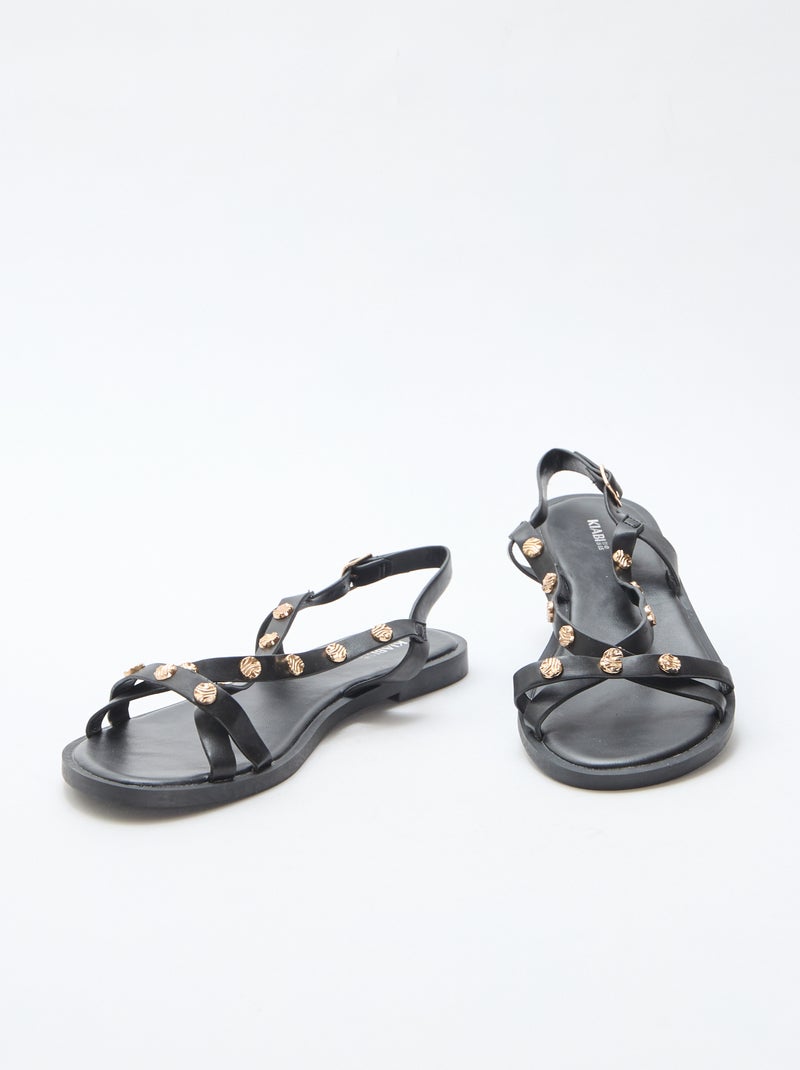 Multi-Strap Mules with Sparkling Studs Black - Kiabi