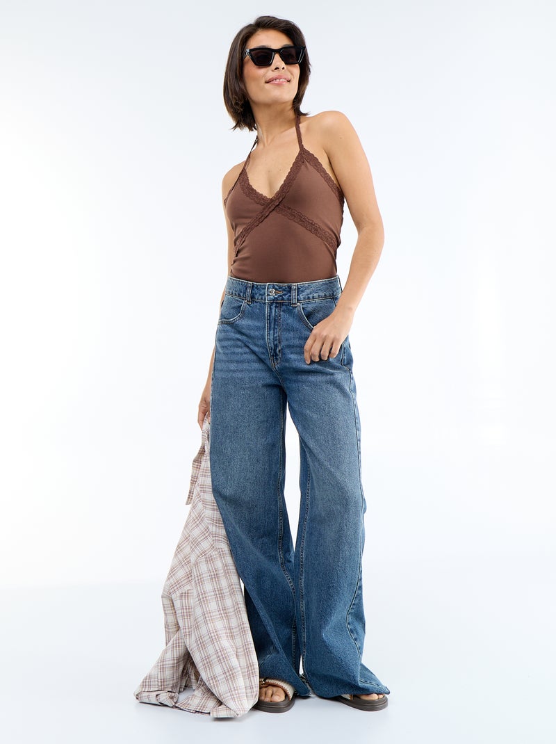 Neckholder-Top mit Spitze Braun - Kiabi