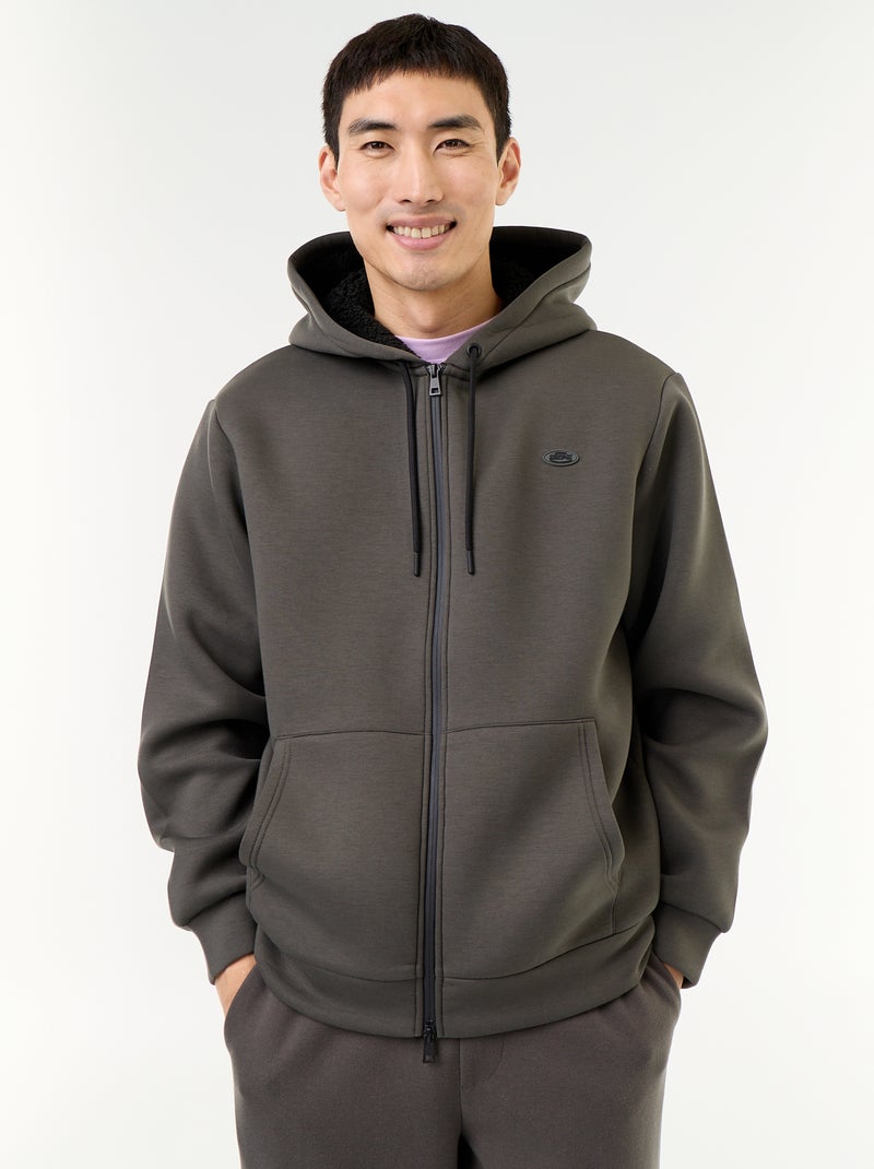 Neopren-Kapuzen-Sweatshirt mit Reissverschluss Kaki - Kiabi