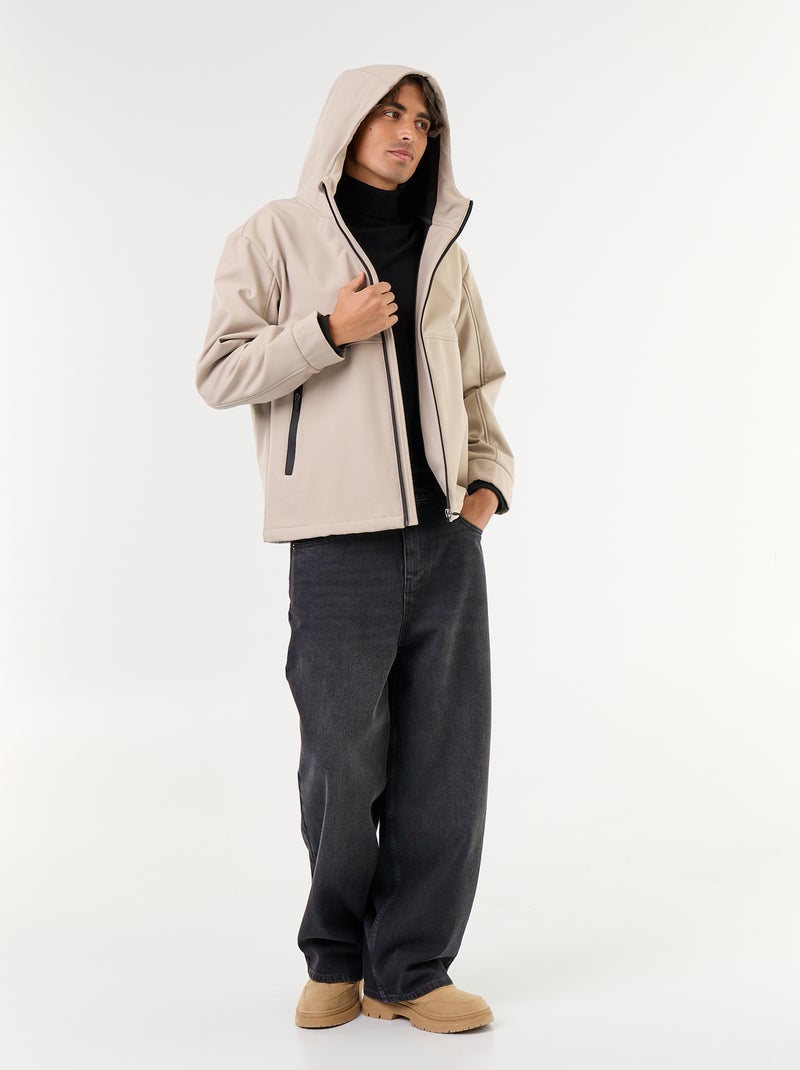 Neopren-Kapuzenjacke mit Microfleece-Futter Beige - Kiabi