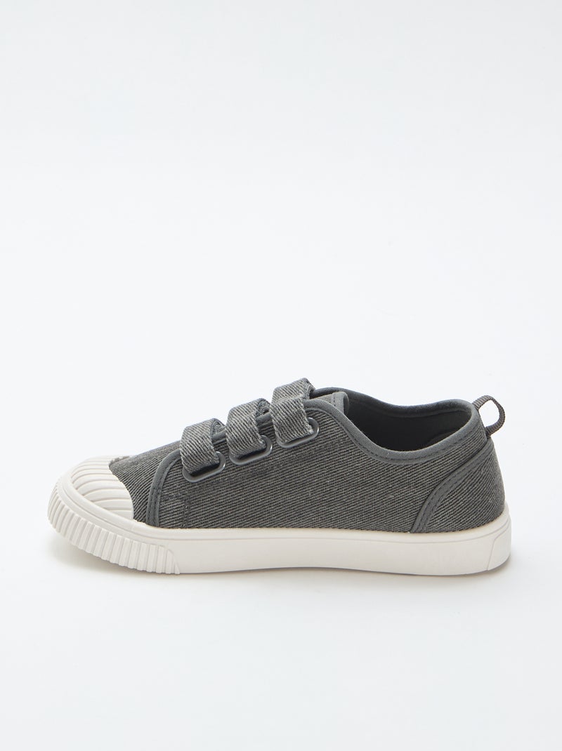 Niedrige Canvas-Sneakers mit Klettverschluss Grau - Kiabi