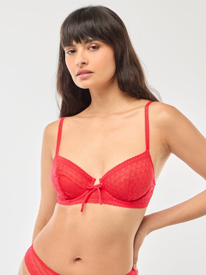 Non-Padded Lace Bra - Valentine's Day Red - Kiabi
