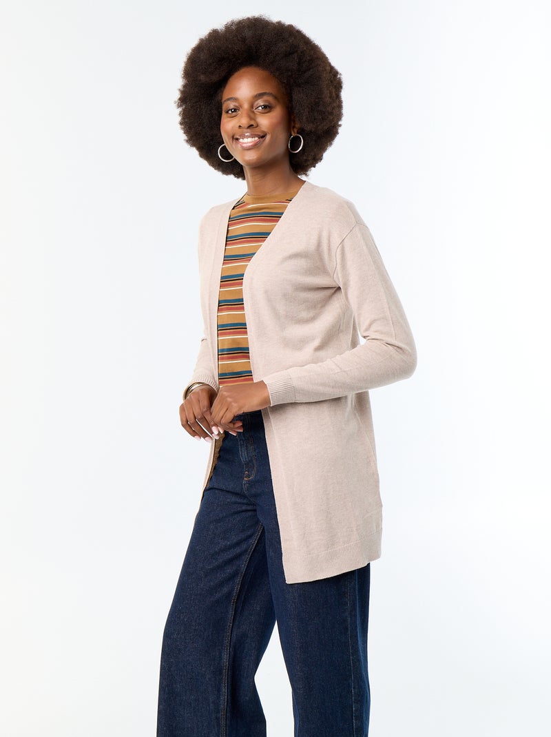 Offene Kurzstrickjacke aus Feinstrick Beige - Kiabi