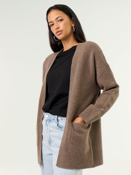 Offene unifarbene Strickjacke mit 2 aufgesetzten Taschen - Kiabi