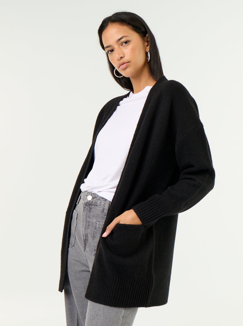 Offene unifarbene Strickjacke mit 2 aufgesetzten Taschen Schwarz - Kiabi