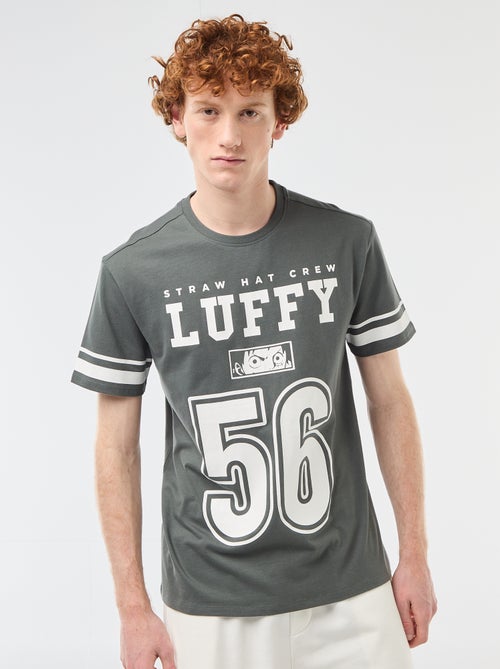 One Piece' Solid Cotton T-Shirt with Striped Sleeves - Kiabi