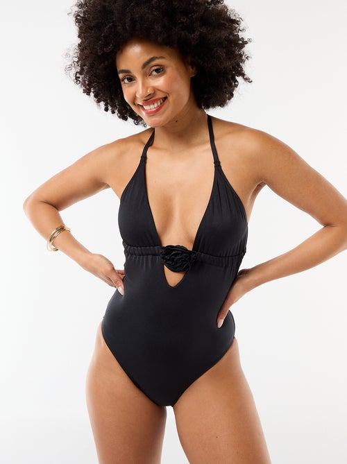 One-piece swimsuit with floral neckline detail - Kiabi