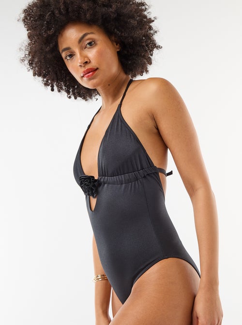 One-piece swimsuit with floral neckline detail - Kiabi