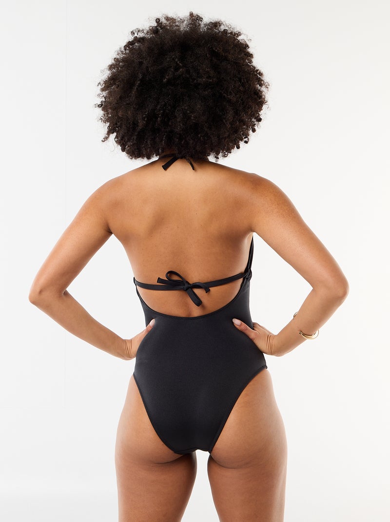 One-piece swimsuit with floral neckline detail Black - Kiabi
