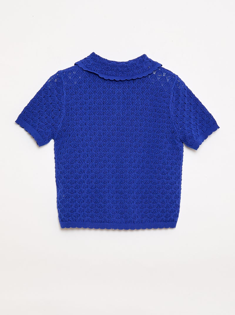 Open Knit Short-Sleeve Polo Shirt Blue - Kiabi