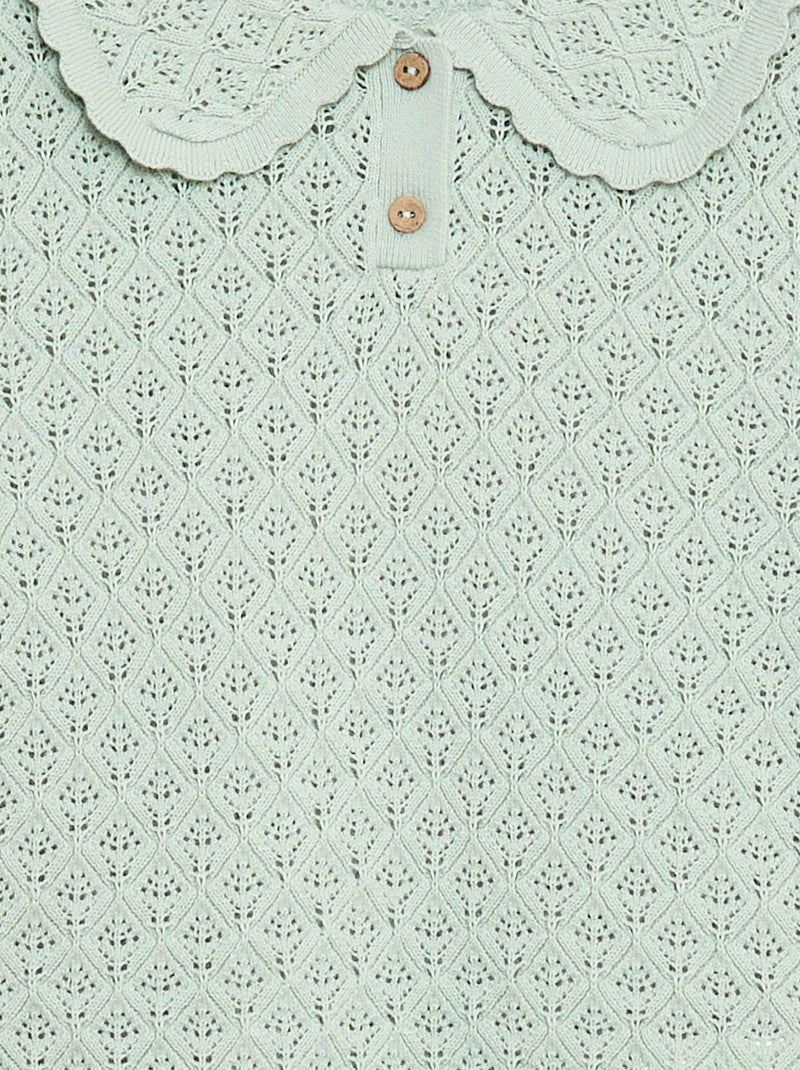 Open Knit Short-Sleeve Polo Shirt Blue - Kiabi