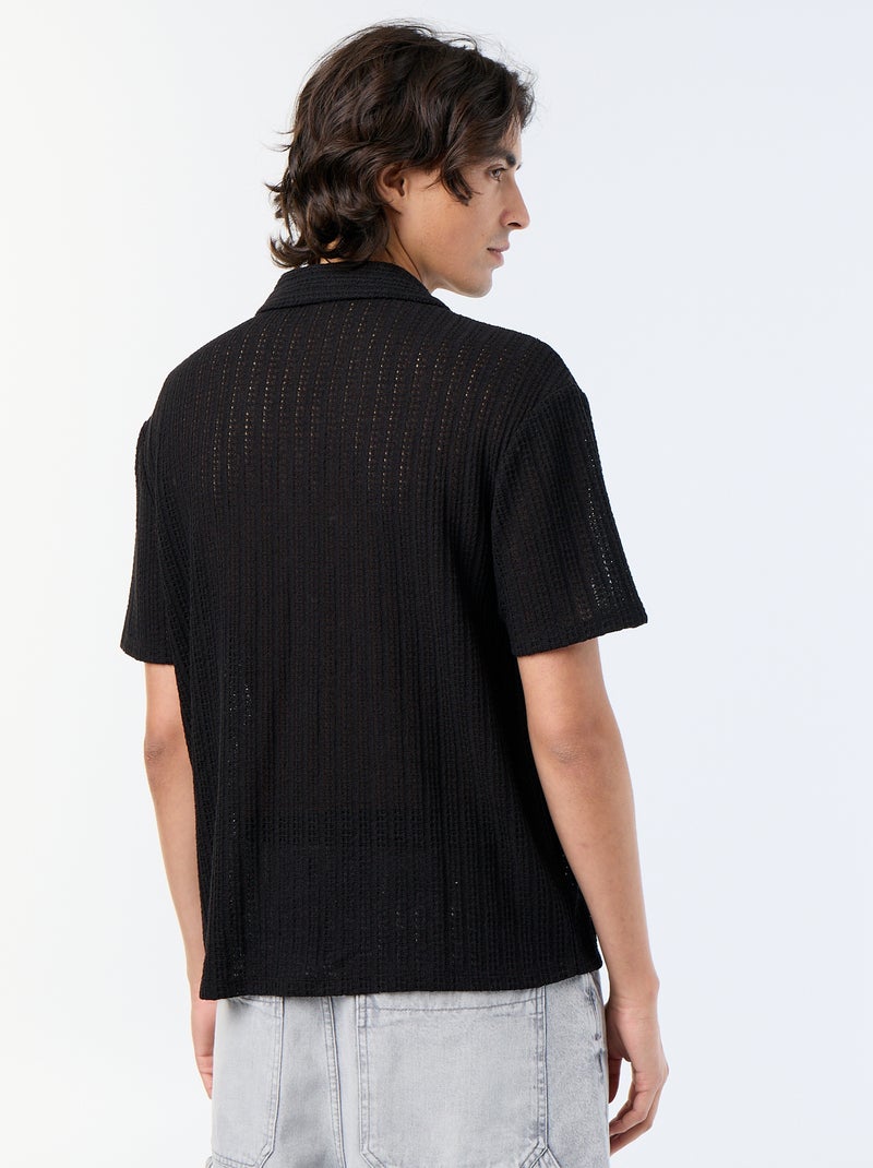 Open-knit Short-Sleeved Shirt Black - Kiabi