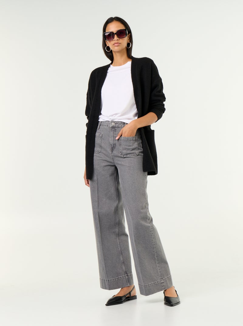 Open Plain Cardigan with 2 Patch Pockets Black - Kiabi