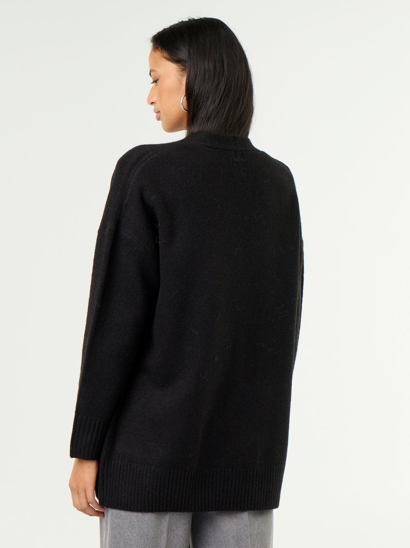 Open Plain Cardigan with 2 Patch Pockets Black - Kiabi