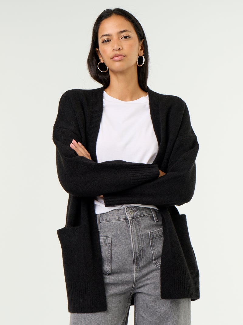 Open Plain Cardigan with 2 Patch Pockets Black - Kiabi