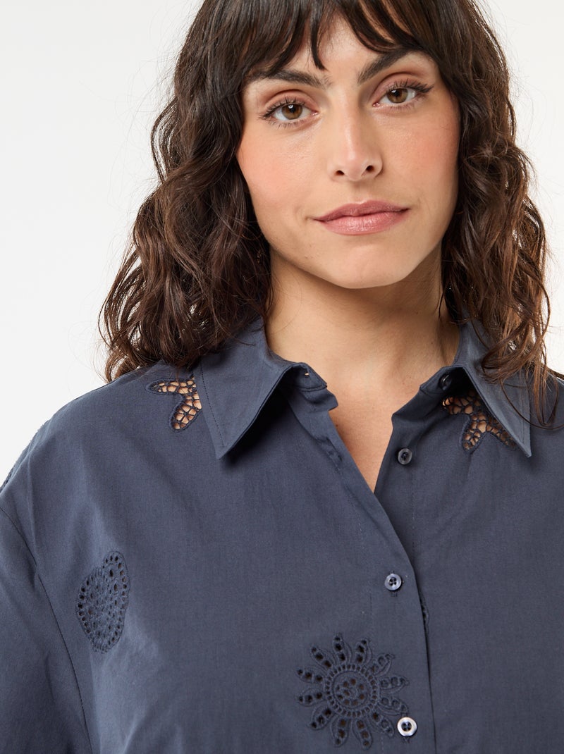 Openwork Cotton Shirt Blue - Kiabi