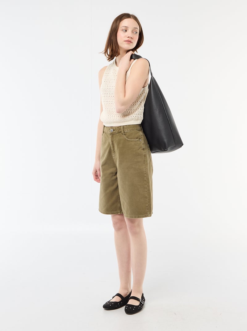 Openwork Crochet Top with Wide Armholes Beige - Kiabi