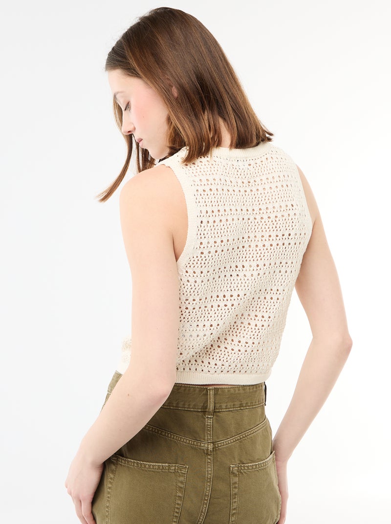 Openwork Crochet Top with Wide Armholes Beige - Kiabi