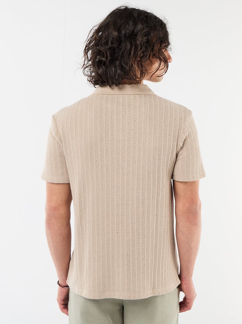 Openwork Knit Polo Shirt Beige - Kiabi