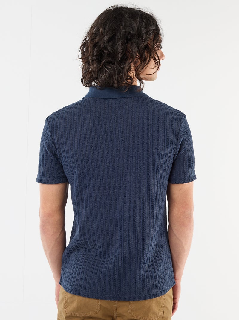 Openwork Knit Polo Shirt Blue - Kiabi