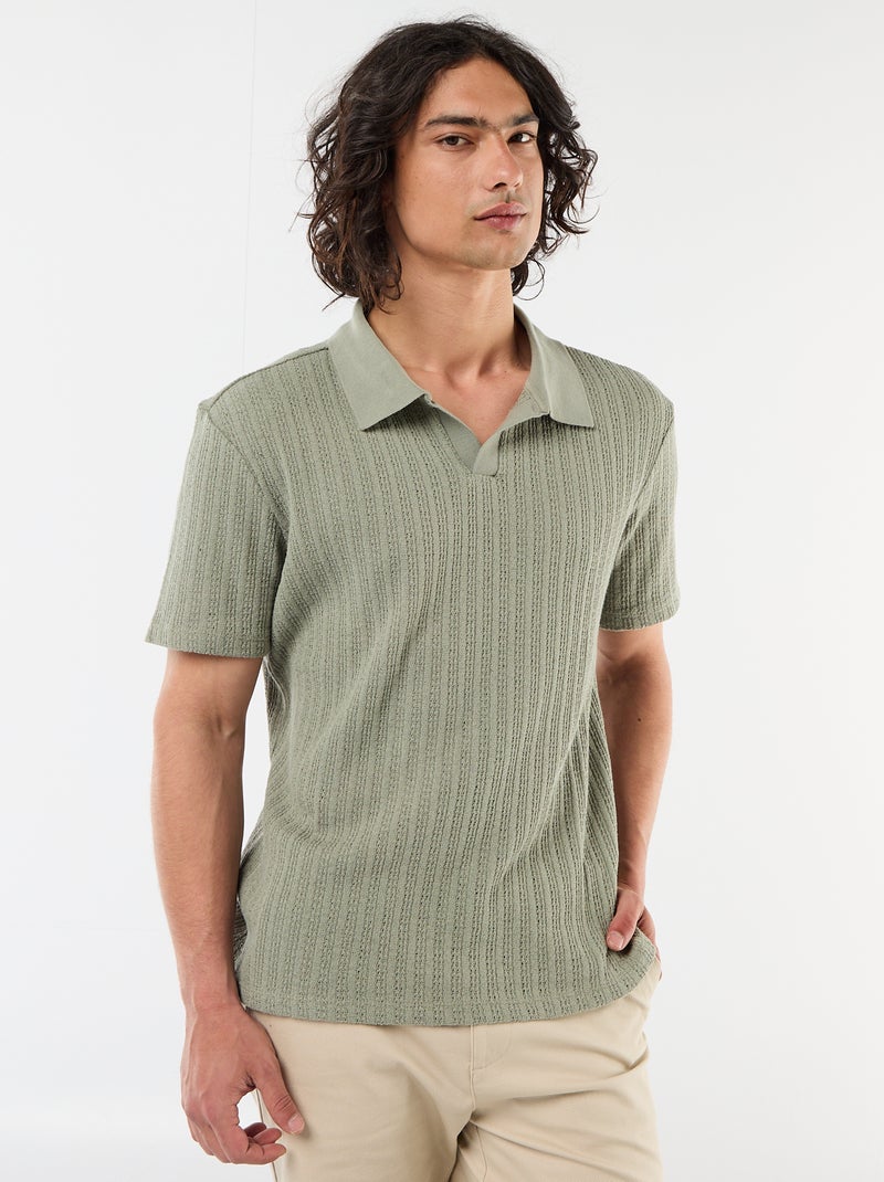 Openwork Knit Polo Shirt Green - Kiabi