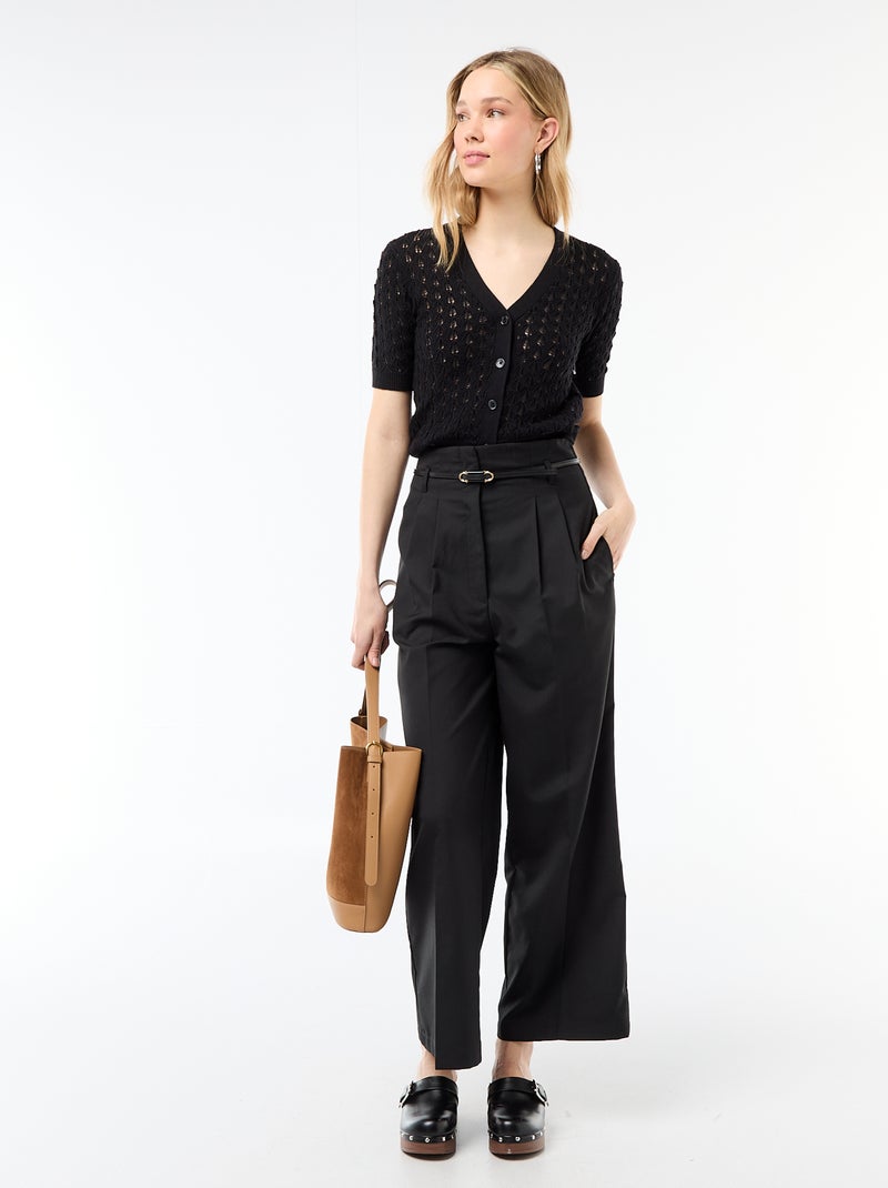 Openwork Knit Short-Sleeve Cardigan Black - Kiabi