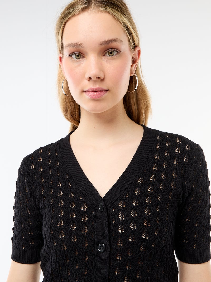 Openwork Knit Short-Sleeve Cardigan Black - Kiabi
