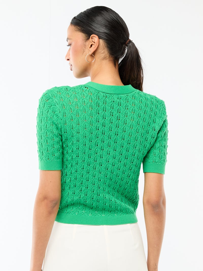 Openwork Knit Short-Sleeve Cardigan Green - Kiabi