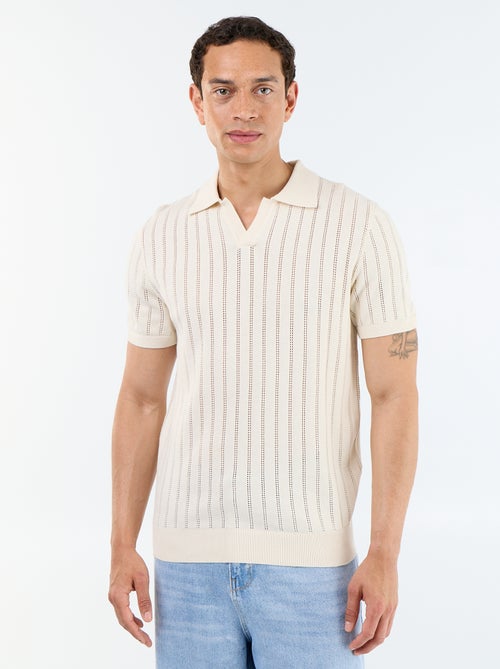 Openwork knit short-sleeved polo shirt - Kiabi