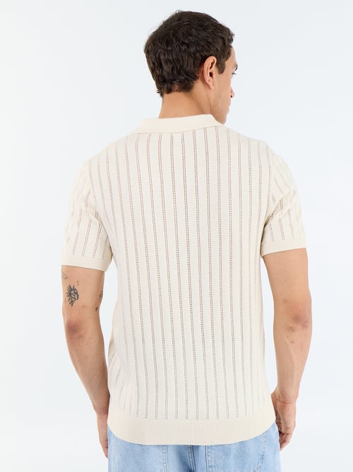 Openwork knit short-sleeved polo shirt - Kiabi