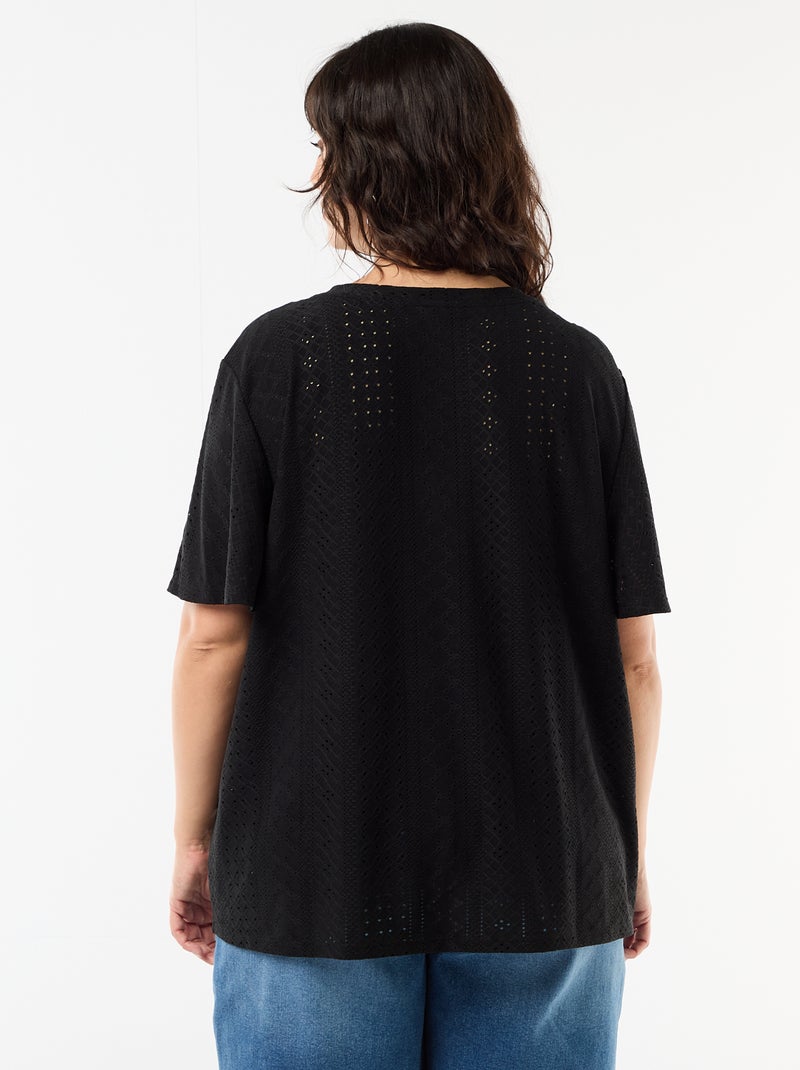 Openwork Knit Solid T-Shirt Black - Kiabi