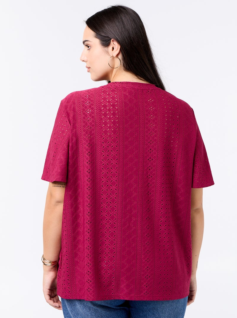 Openwork Knit Solid T-Shirt Red - Kiabi