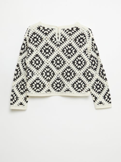 Openwork Knit Sweater with Floral Embroidery - Kiabi