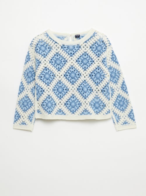 Openwork Knit Sweater with Floral Embroidery - Kiabi