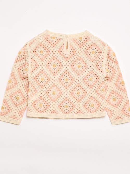 Openwork Knit Sweater with Floral Embroidery - Kiabi