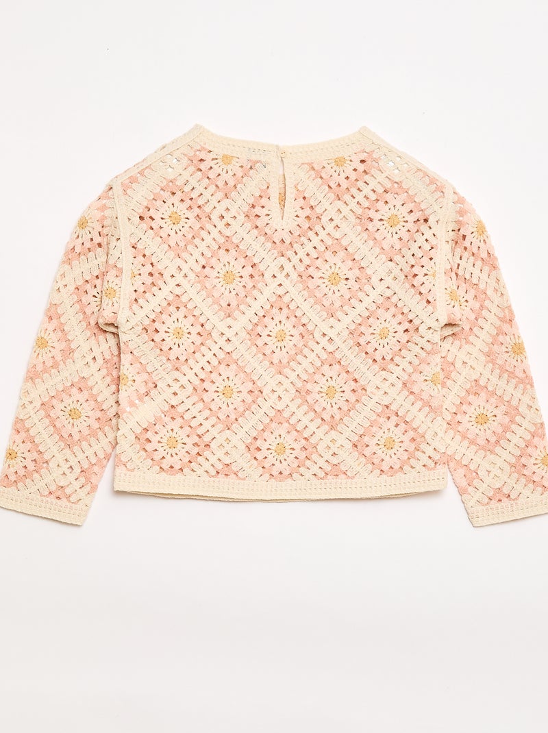 Openwork Knit Sweater with Floral Embroidery Pink - Kiabi